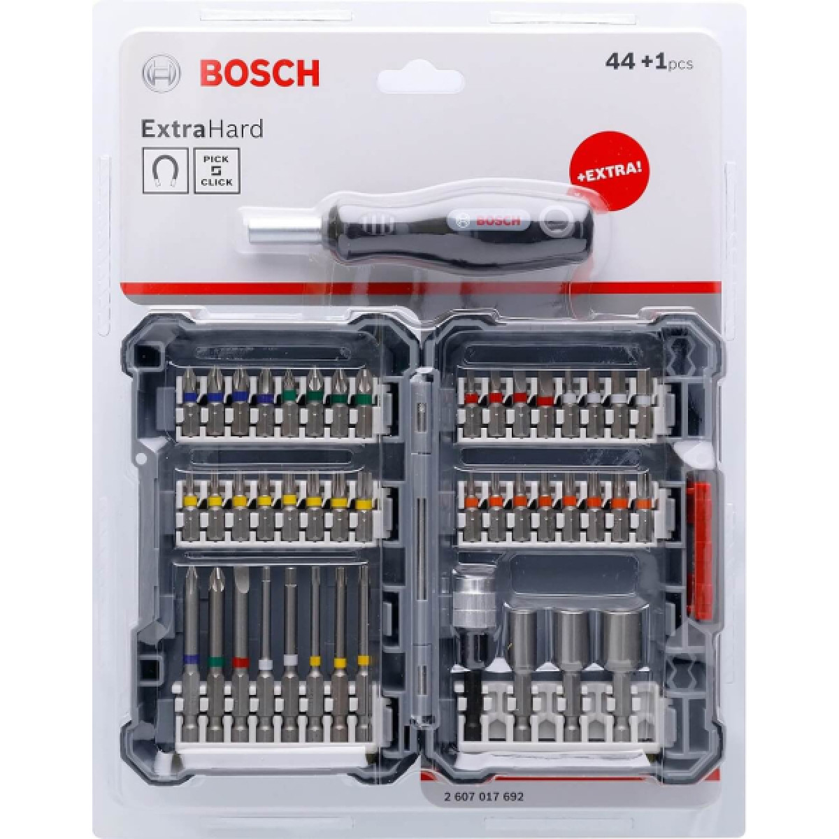 Набор бит Bosch Extra Hard с держателями и отверткой, 45 шт (2607017732)