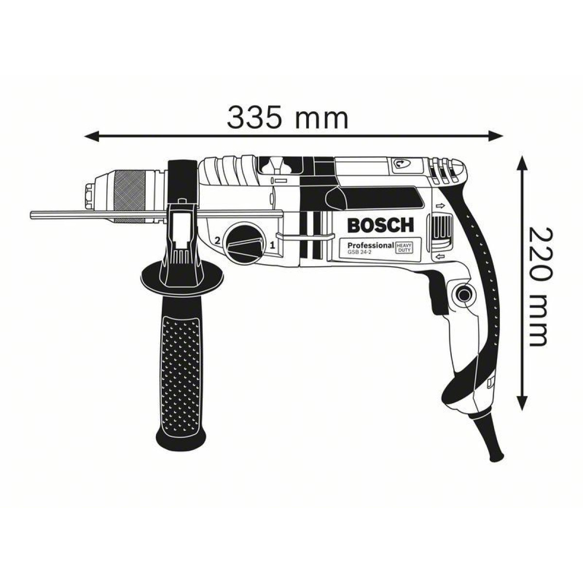 Дриль ударний Bosch Professional GSB 24-2 в L-Case з БЗП (060119C801)