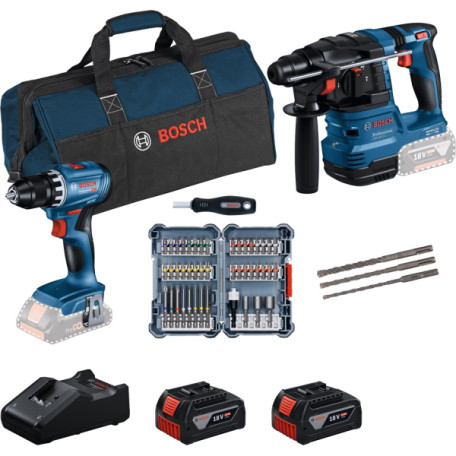 Комбо-набор Bosch GSR 18V-45 + GBH 18V-22 з бітами, свердлами, 2x GBA 4.0Ah і GAL 18V-40 (0615V0003D)