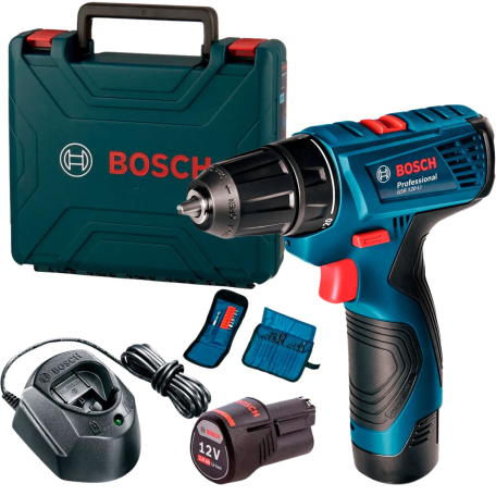 Акумуляторний дриль шуруповерт Bosch Professional GSR 120-LI + кейс з 2 акб GBA 12V, + набір біт 10 шт. та набір свердел 12 шт.