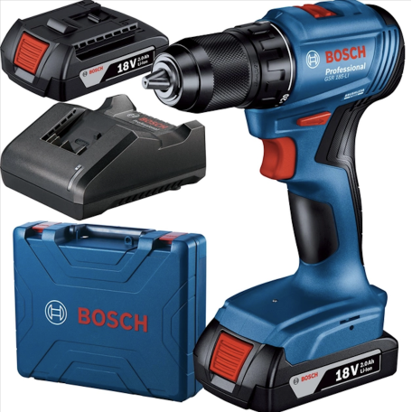 Акумуляторний безщітковий дриль-шурупокрут Bosch GSR 185-LI Professional із 2 акб GBA 18V 2.0Ah і з/п GAL 18V-20 у кейсі 