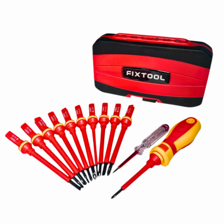 Набор диэлектрических отвёрток FIXTOOL 11 шт + индикаторная отвёртка 250В, CrV, пластиковый кейс (FIXER)