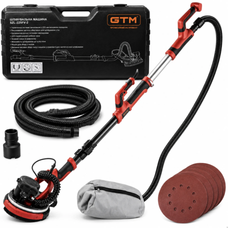 Шлифмашина для стен и потолка GTM SZB-225FV-2 + LED освещение (2525)