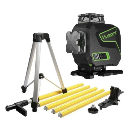Лазерный уровень Huepar S04CG 4D + штанга с треногой Huepar LP36 (3,7 м) (481015)
