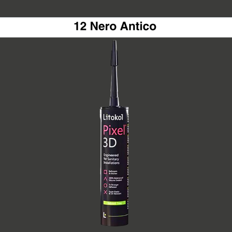 Силиконовый герметик LITOKOL Pixel 3D -12 Nero Antico, (античный черный), 300 мл (PX3DNAN0121)