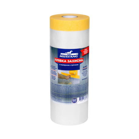 Защитная плёнка Mustang MASKING ROLLER с малярной лентой 1500 мм × 15 м (MR1500)
