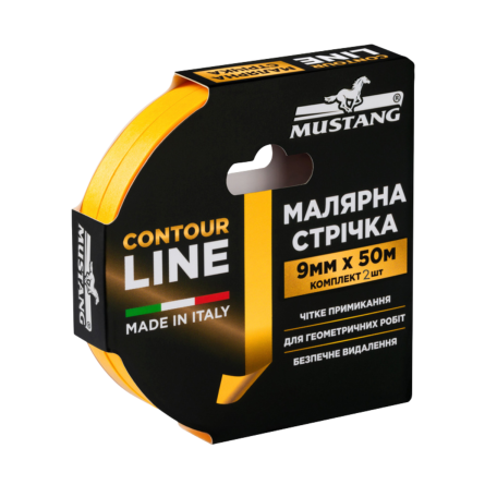Малярная лента MUSTANG CONTOUR LINE 9 мм × 50 м, (2 шт/компл), жёлтая (ITWP950G)