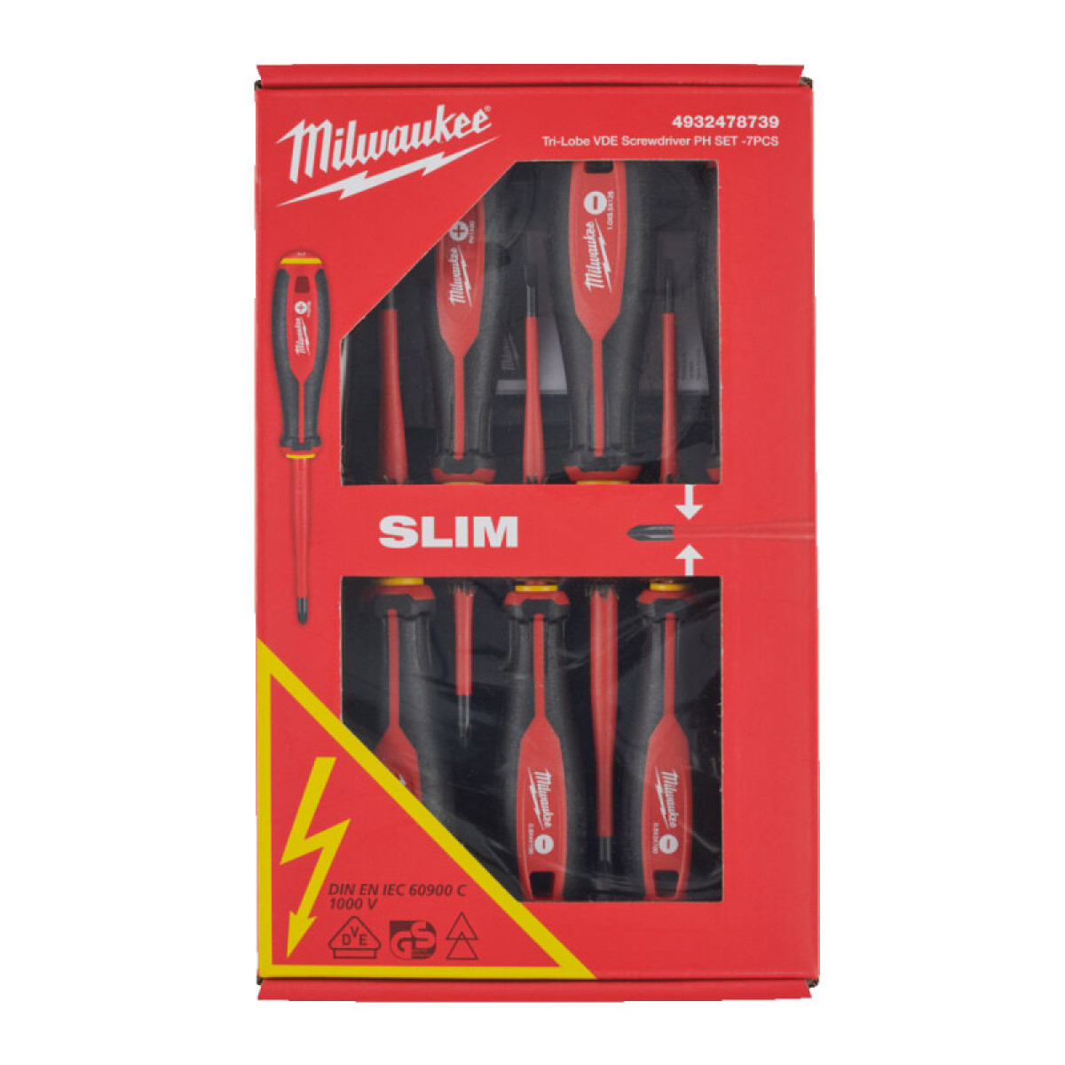 Набор изолированных отверток VDE MILWAUKEE, 7 шт. (SL2.5/SL3/SL4/SL5.5/PH1/PH2 + тестер) (4932478739)