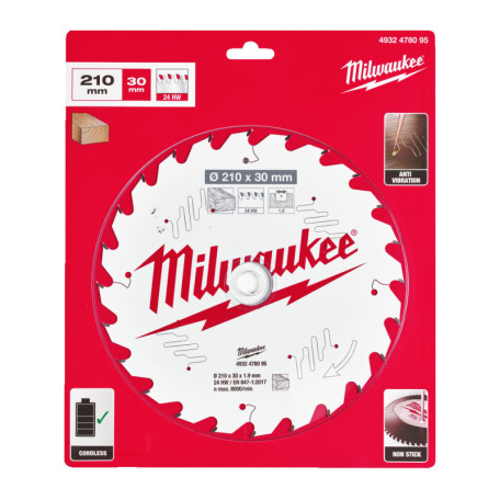 Пильный диск MILWAUKEE для настольной пилы по дереву (24 зуба), 210x1,9x30 (4932478095)