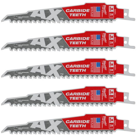 Полотно для сабельных пил AX CARBIDE MILWAUKEE, 150х5мм, 5 шт (древесина с гвоздями) (48475521)