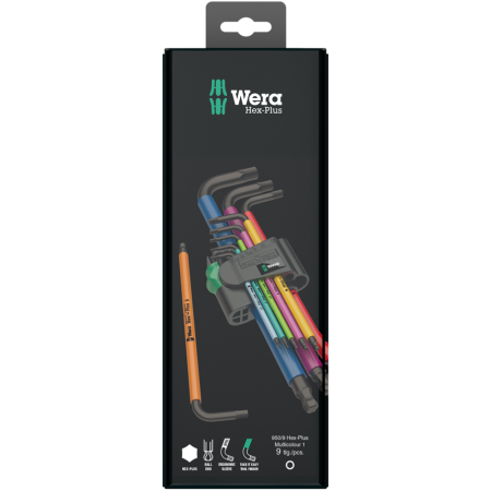 Набір Г-подібних ключів, метричних, Wera 950 SPKL/9 SM N SB Multicolour, BlackLaser (05073593001)