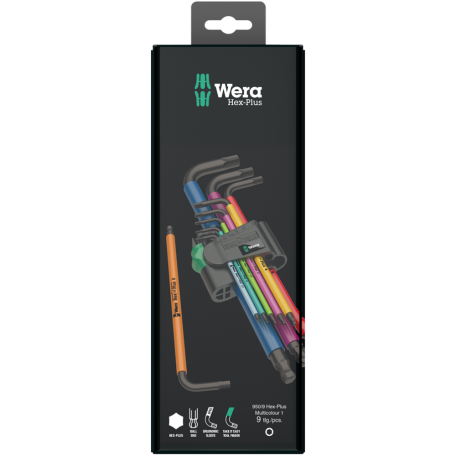 Набор Г-образных ключей, метрических, Wera 950 SPKL/9 SM N SB Multicolour, BlackLaser (05073593001)