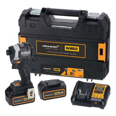 Шуруповерт ударный DeWALT McLaren F1 TEAM LIMITED EDITION, бесщеточный, 2 аккумулятора, зарядное устройство, чемодан TSTAK (DCF85MM2T)
