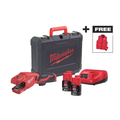 Труборез аккумуляторный по нержавеющей стали MILWAUKEE M12 PCSSMC-202C каркас + 2.0 А аккумулятор + кейс + жилетка (4933499464)