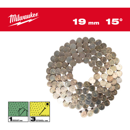Гвозди в катушке MILWAUKEE, с круглой головкой, 15/3.05 x 19мм/RS, 2880шт (4932499310)