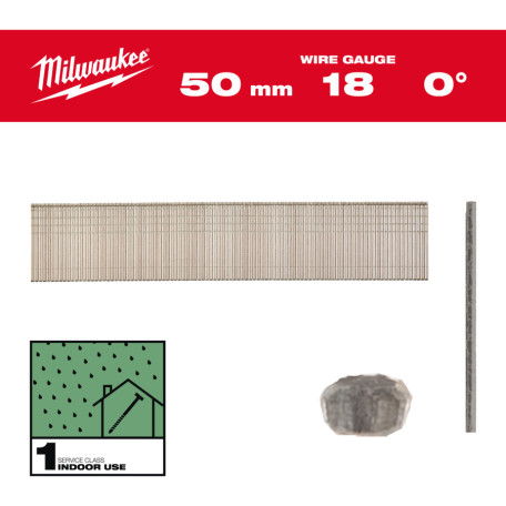 Гвозди оцинкованные покрытые смолой с Т-образной головкой MILWAUKEE, 18G/0°/50мм, (5000шт) (4932492556)