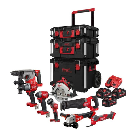 Аккумуляторный набор инструментов MILWAUKEE M18 FPP8B-553P (8 инструментов, 3×5.5 А·ч, зарядное, кейсы) (4933481013)
