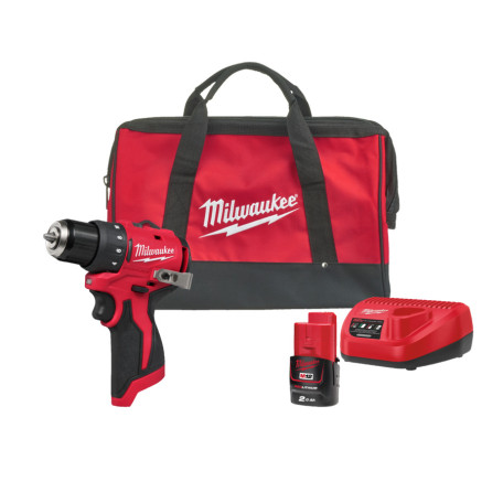 Аккумуляторная бесщёточная дрель-шуруповёрт MILWAUKEE M12 BLDDRC-201BRF (40 Нм, ЗУ, 1×2.0 А·ч, сумка) (4933500773)