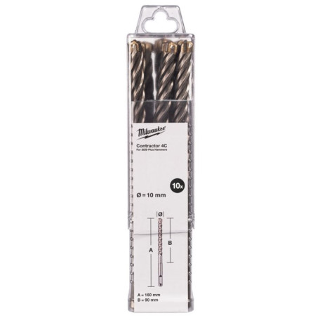 Бур SDS-PLUS 4C Contractor MILWAUKEE, Ø10х160мм, (10шт) (4932498887)