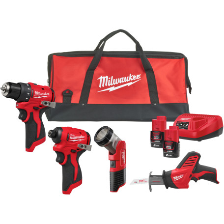 Набор из 4х инструментов аккумуляторных MILWAUKEE, M12 BLPP4A-202B (BLDDRC, BLIDRC, TLED, HZ) (4933499693)