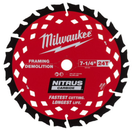 Диск для ручных циркулярных пил пильный дереву с гвоздями MILWAUKEE NITRUS 190 / 30 мм Z24 (4932499376)