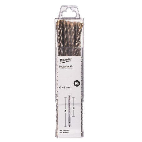 Бур SDS-PLUS 4C Contractor MILWAUKEE, Ø8х160мм, (10шт) (4932498880)