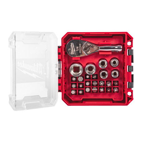 Набор трещотки и головок MILWAUKEE 1/4″, 25 предметов, Packout Ready (4932499470)
