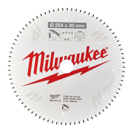 Пильный диск по алюминию MILWAUKEE PFTE Ø254×30×3,0 мм, 80 зубьев (4932471318)