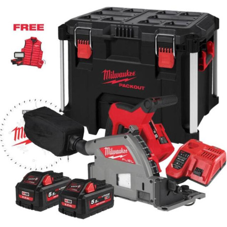 Пила дисковая погружная аккумуляторная бесщёточная MILWAUKEE M18 FPS55MC-552P + фонарь + жилетка (4933499456)