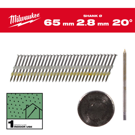 Гвозди с кольцевой накаткой MILWAUKEE, 2,8х7,4мм/20 градусов/65мм, 2000шт (4932492587)