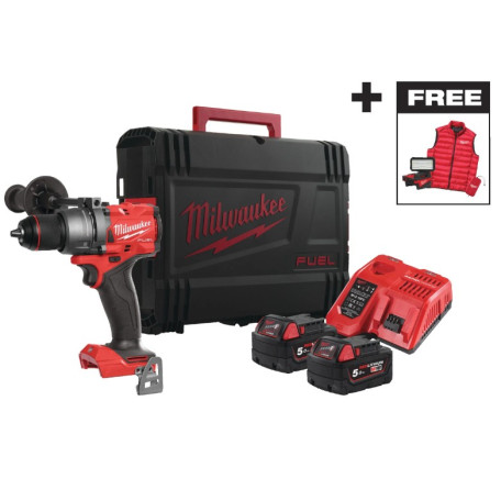 Аккумуляторная бесщёточная ударная дрель-шуруповерт MILWAUKEE M18 FPD3MC-402X (158 Нм) + фонарь + жилетка (4933499451)