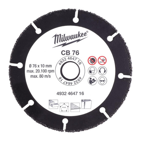 Диск отрезной твердосплавный по дереву MILWAUKEE 76x1x10 мм (4932464716)
