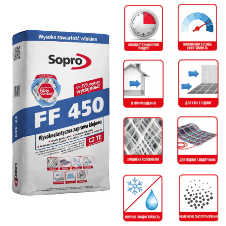 Клей для плитки Sopro FF 450 25 кг C2TE, серый (450/25)