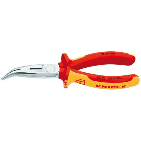 Плоские круглогубцы Knipex VDE с режущими кромками (хромированные), 160 мм (25 26 160)