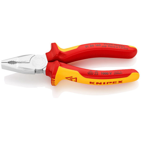 Пассатижи (плоскогубцы) комбинированные KNIPEX 01 06 160 VDE, 160 мм (01 06 160)